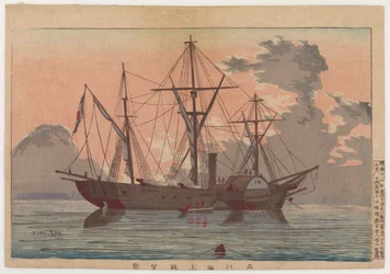 Vue de la mer à Shinagawa, 1879 (gravure sur bois en couleur)